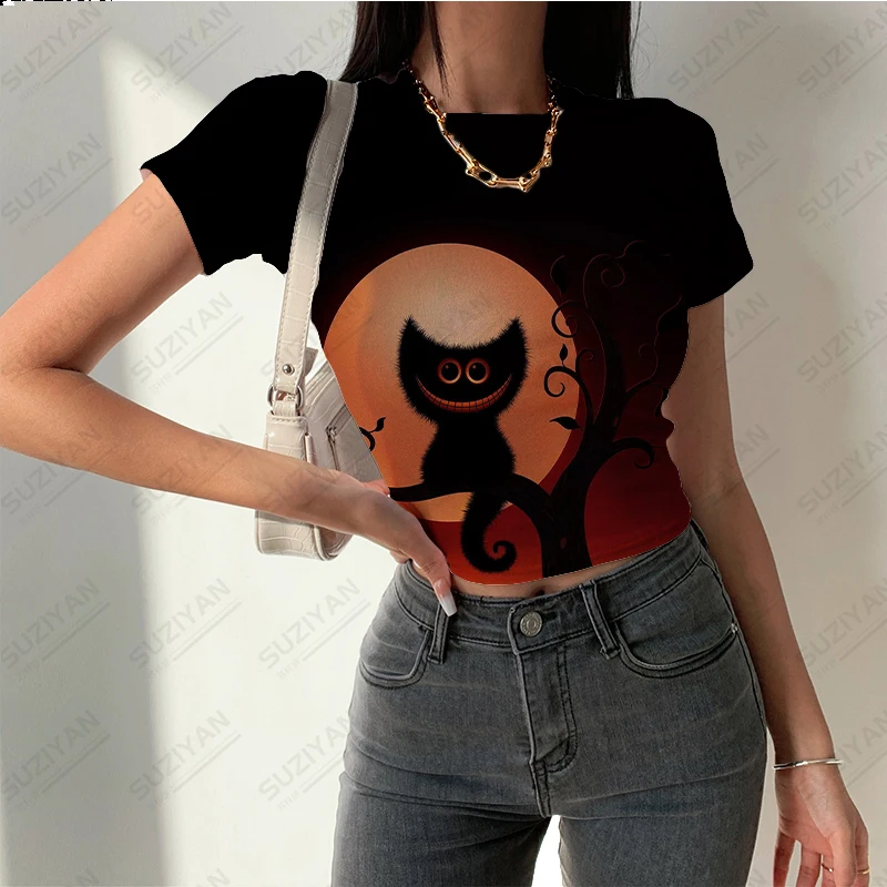 

New Women's Round Neck Short Sleeve T-shirt with Tight Design and 3D Printing Summer Fashion Women's Slim Fit Short Sleeve Top