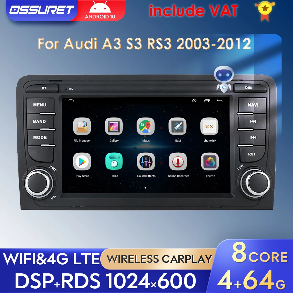 4G+64G AI Voice Android 10 Stereo Car Radio multimedia Player For Audi A3 S3 RS3 2003 2012 Car