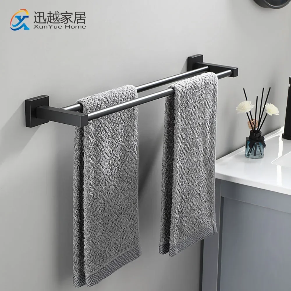 Towel Bars Hanger Black Aluminum Bath Rod Wall Hanging 40-60cm 1-2 Poles Rack Shower Clothes Holder Storage Bathroom Accessories towel rack towel holder