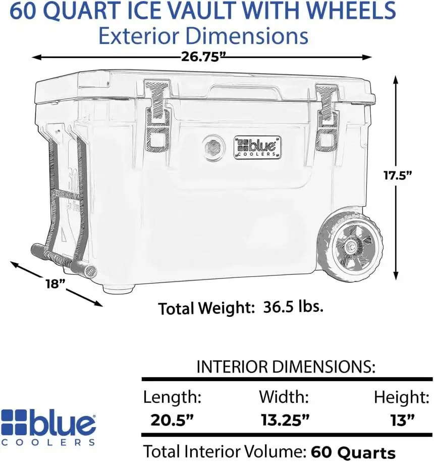 Blue Coolers Ice Vault &ndash; 60 Quart, Roto-Molded Cooler Large Ice Chest Holds up to 10 Days