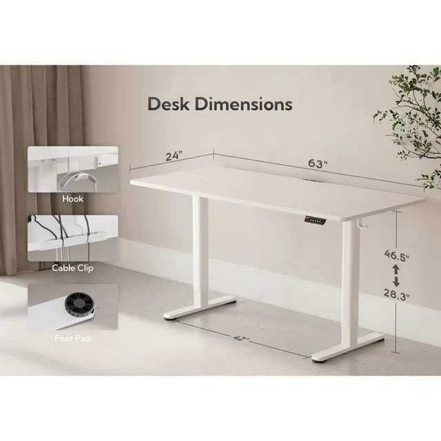 Electric Standing Desk, Adjustable Height Stand up Desk, 63x24 Inches Sit Stand Home Office Desk with Splice Board 3