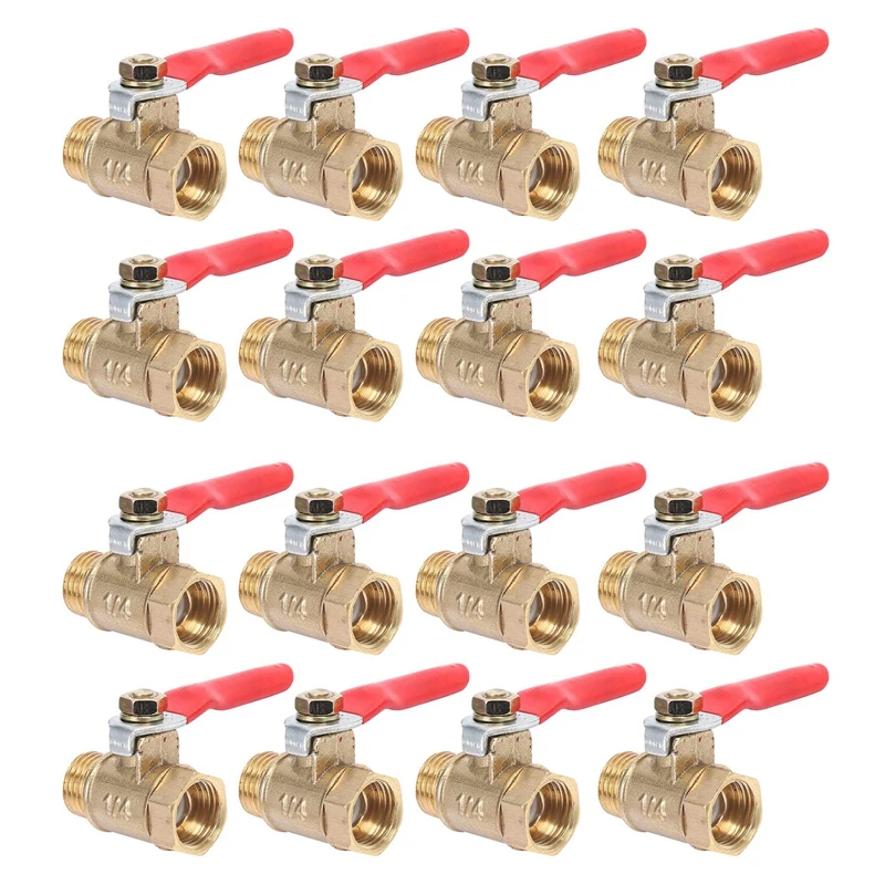 

16PCS 1/4 Inch Heavy Duty Brass Ball Valve Shut Off Switch Male And Female NPT Thread Pipe Fitting