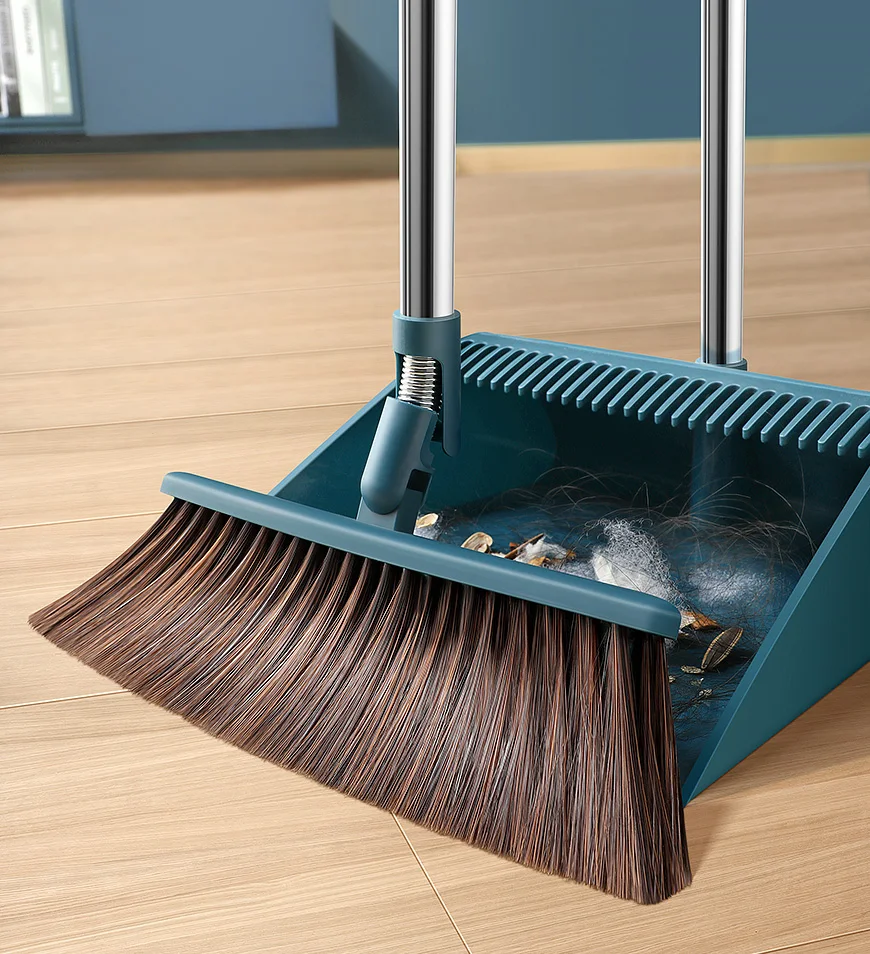 

Household Cleaning Broom and Dustpan Set Folding Vertical Upright Rotary Broom Cleaning Stainless Stee Cleaning Brush