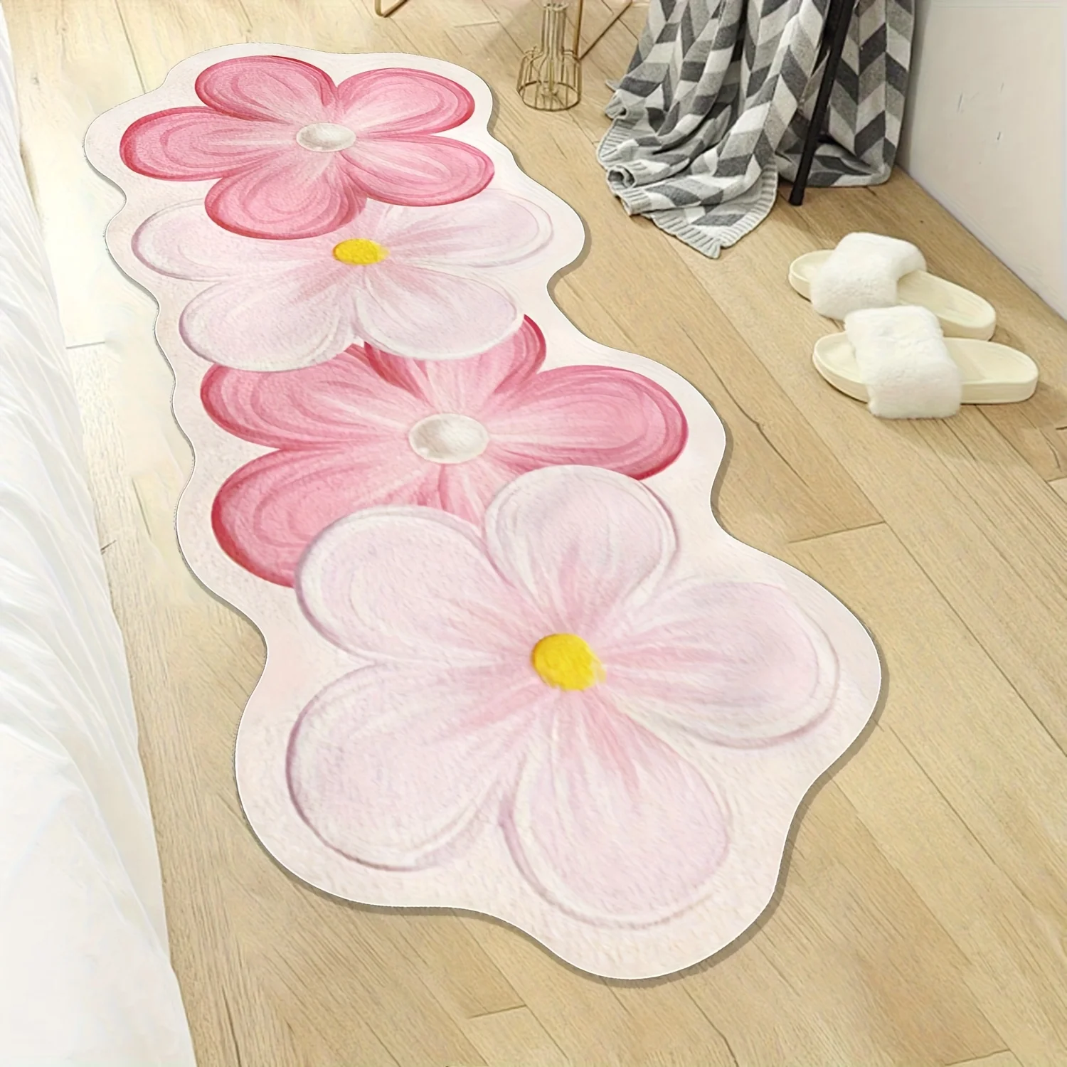 VIKAMA Rechteckiger Teppich mit Farbverlauf in Rosa Blütenblättern für Kinderzimmer und Mädchenzimmer, Heimdekoration, weiche, rutschfeste Bodenmatte – Detail 4
