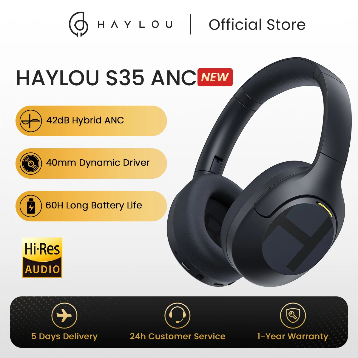HAYLOU S35 ANC Wireless Bluetooth Headphones 42dB ANC