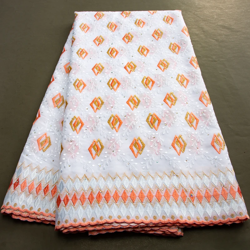 

African Swiss Voile Lace Fabric 5 Yards 2023 High Quality Embroidery Cotton Lace with Rhinestones for Women Party Dresses A3494