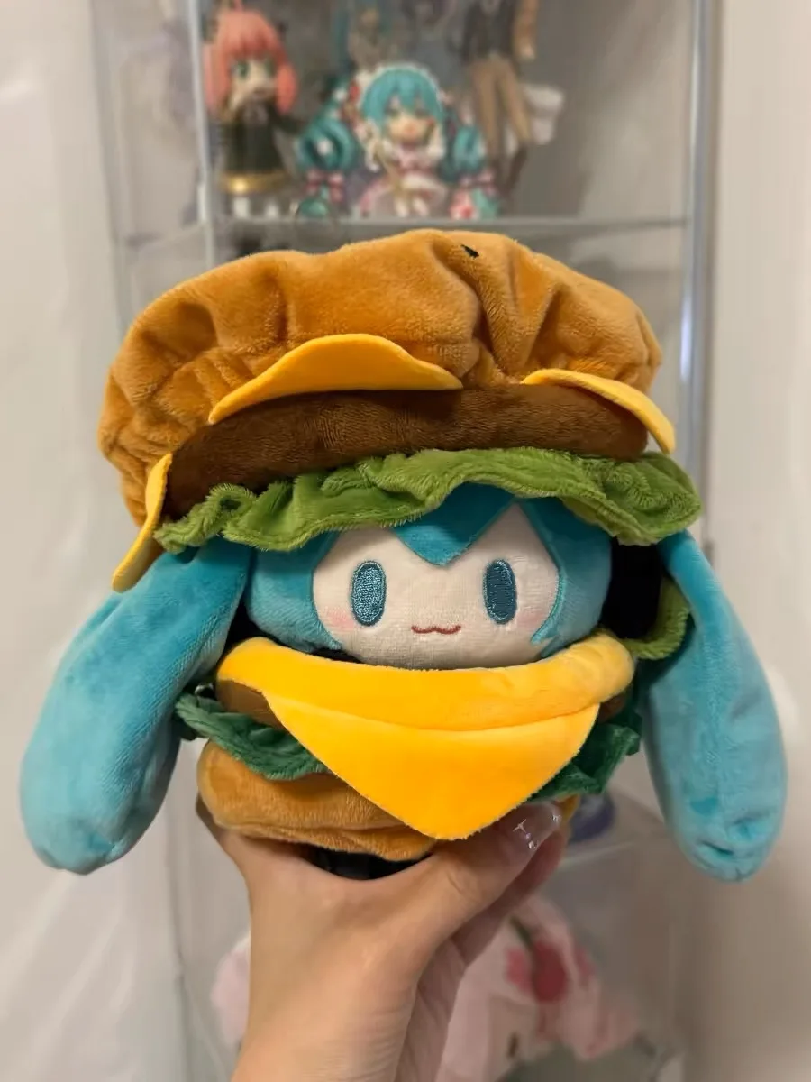 Hatsune Miku Kawaii Q Version Figure Doll with Hamburg Outfit - Cute Anime Bag Pendant and Soft Ornament Gift