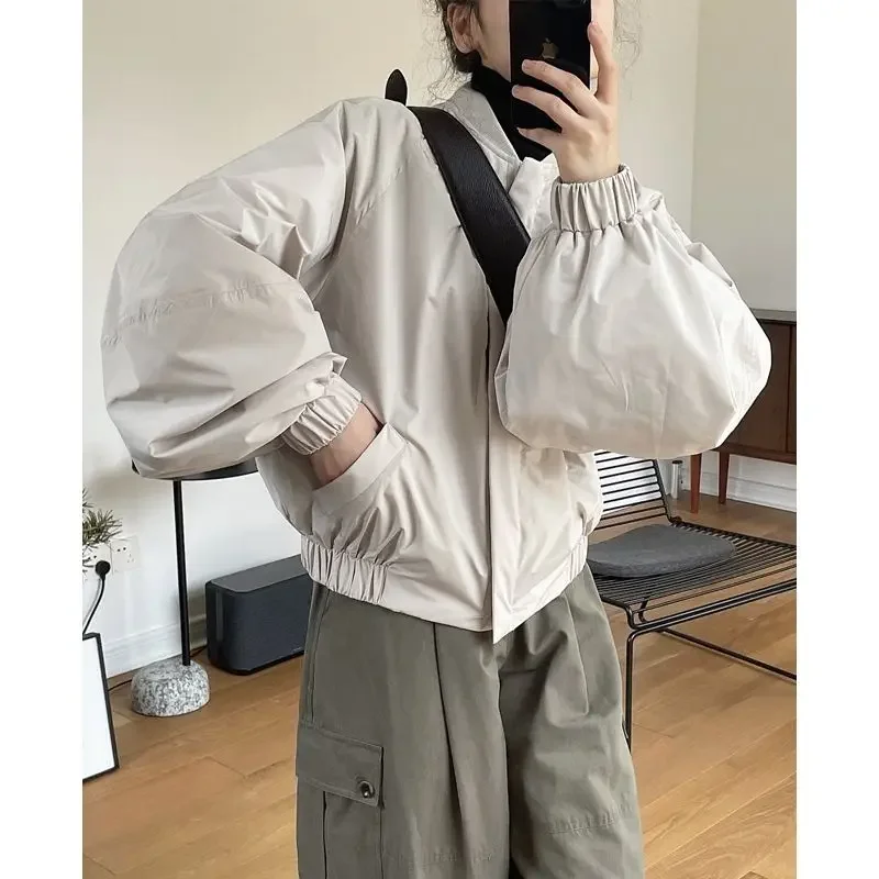 

Куртка-бомбер женская в Корейском стиле, винтажная укороченная повседневная куртка в стиле оверсайз, уличная одежда в стиле Харадзюку, Осень-зима