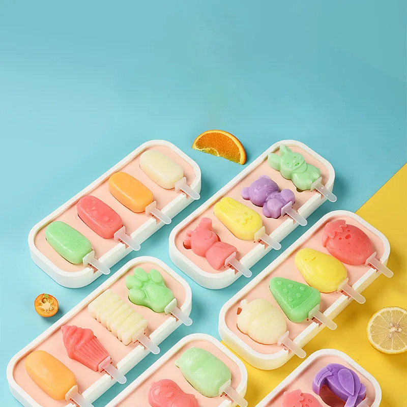 

Cartoon Ice Cream Silicone Mold With Lid Bunny Bear Popsicle Ice Cube Tray Mold Cheese Gift Household Ice Box Kitchen Accessorie