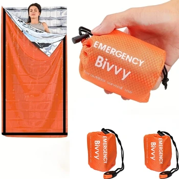 3-piece emergency sleeping bag set (including 1 sleeping bag, 1 survival whistle, and 1 storage bag), survival shelter bag, Mail 1