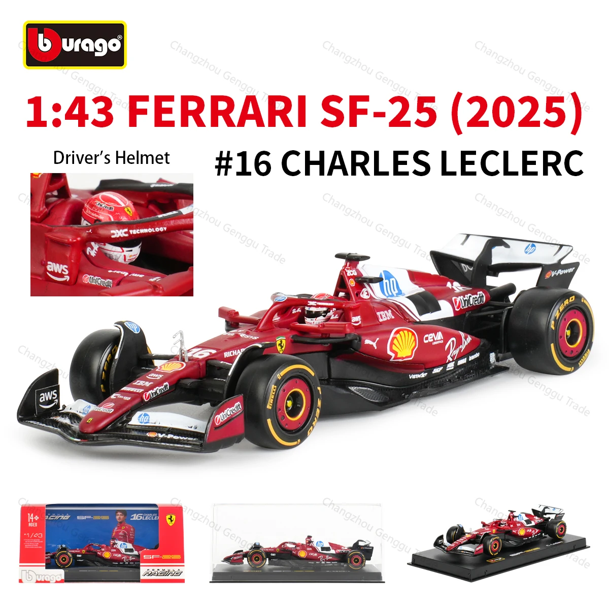 Bburago 1:43 Ferrari 2025 SF25 #16 #44 F1 Formula Car Die Cast Vehicles Collectible Model Racing Toys Acrylic Box
