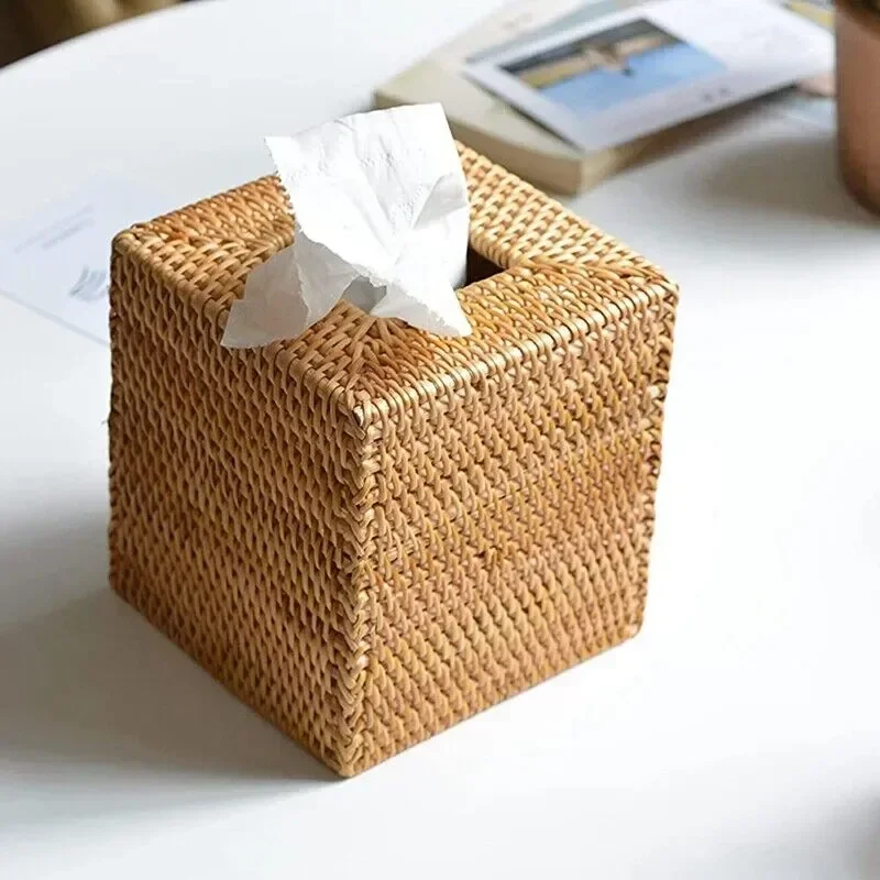 

Home Weaving Rattan Holder Tissue Container Dispenser Tissue Holder Car Table Living Room Napkin Boxes Papers Handmade Case For