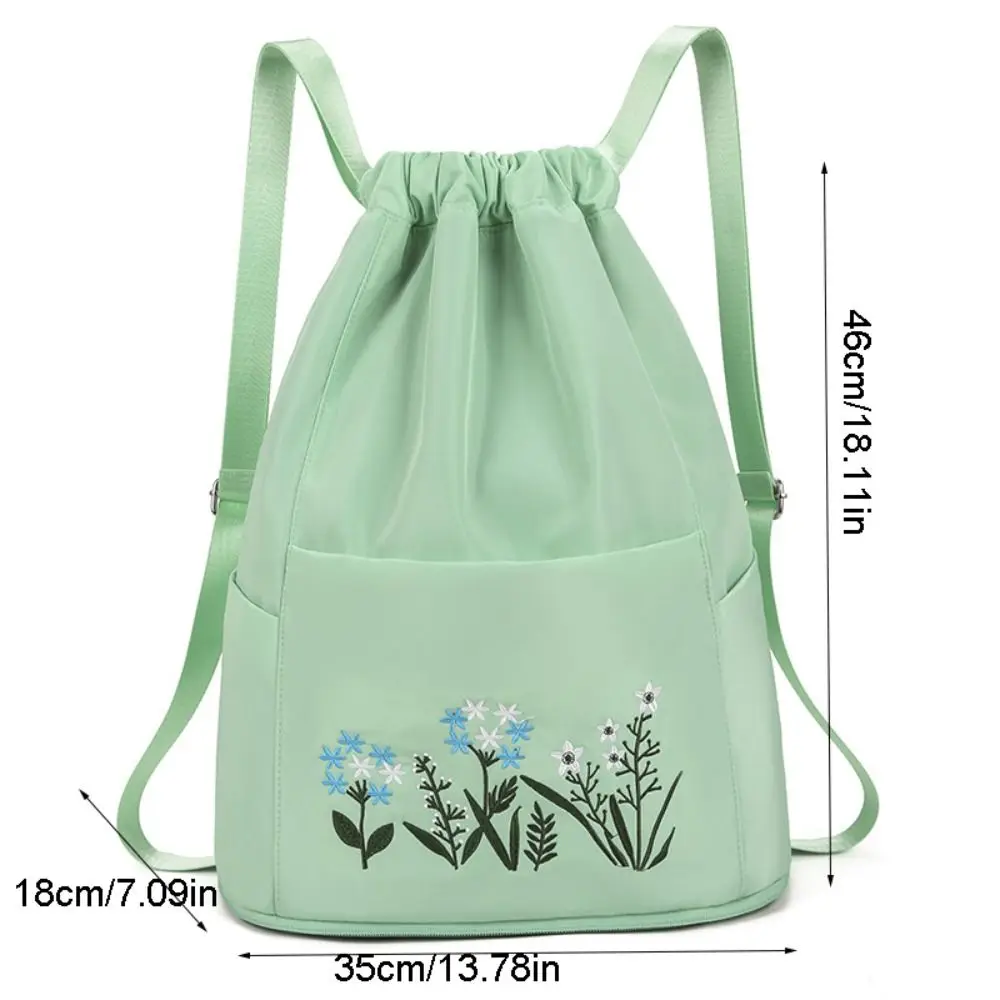 Multifunction Basketball Backpack Sweet Oxford Folding Embroidery Flower Backpack Handbag Solid Color Drawstring Backpack Yoga