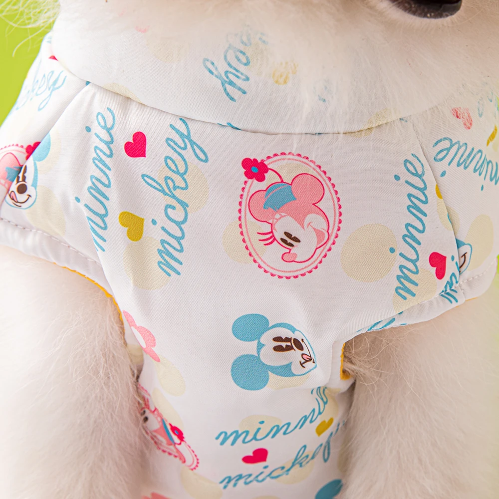 Disney Winter Dog Coat Cute Mickey Minnie Print Pet Vest Outdoor Warm Dog Cotton Coat New Clothes for Small Dogs