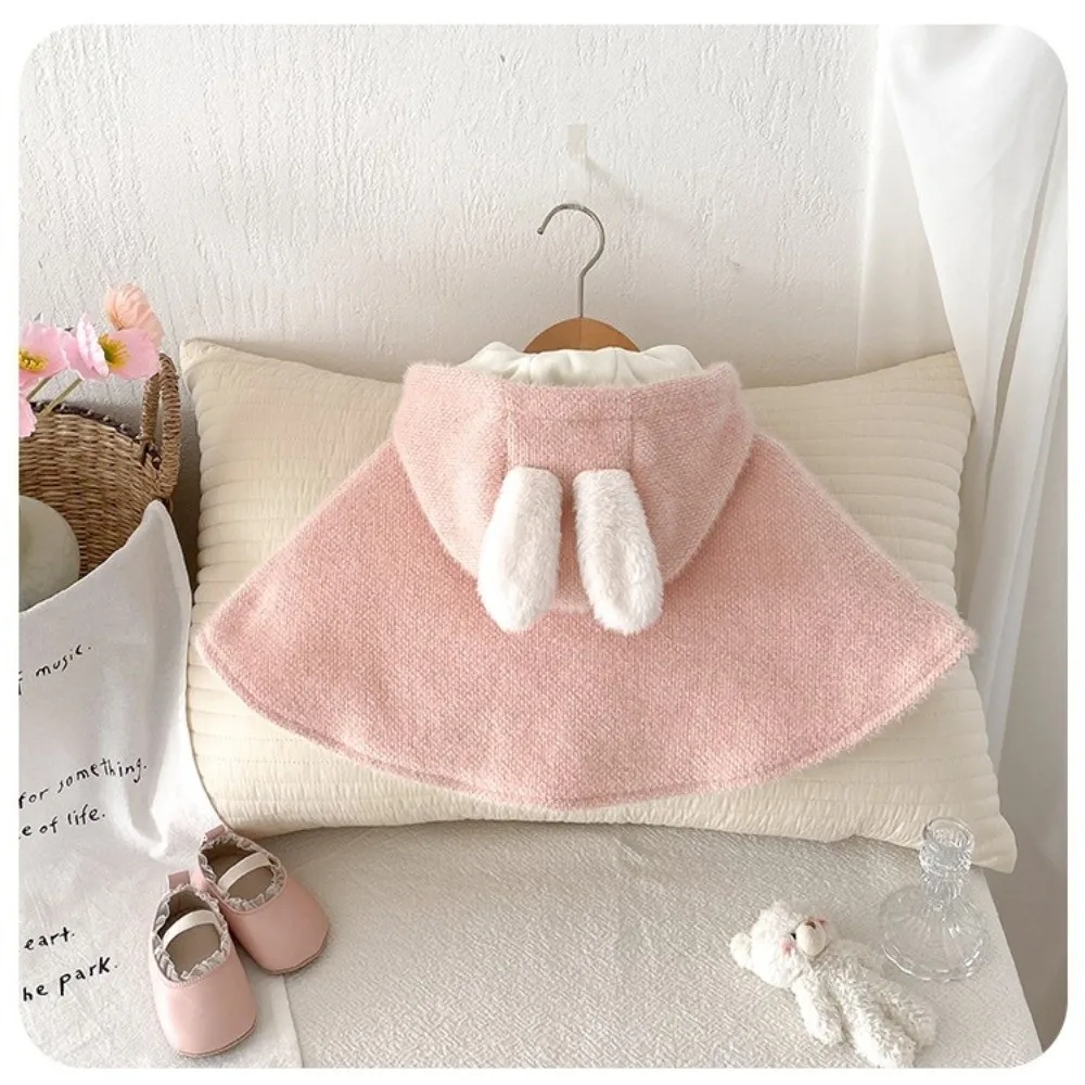 내구성이 뛰어난 따뜻한 후드 망토 양털 공주 소녀 겨울 케이프 0-1세 레이스 토끼 귀 숄