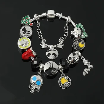 Disney The Nightmare Before Christmas Charms Bracelets Cute Jack Skellington Pendant Bangle Beads Bracelet for Women Jewelry