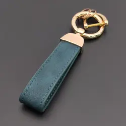 Personalized Crazy Horse Leather Car Ornament Keychain Pendant Charm Gift (Golden green)