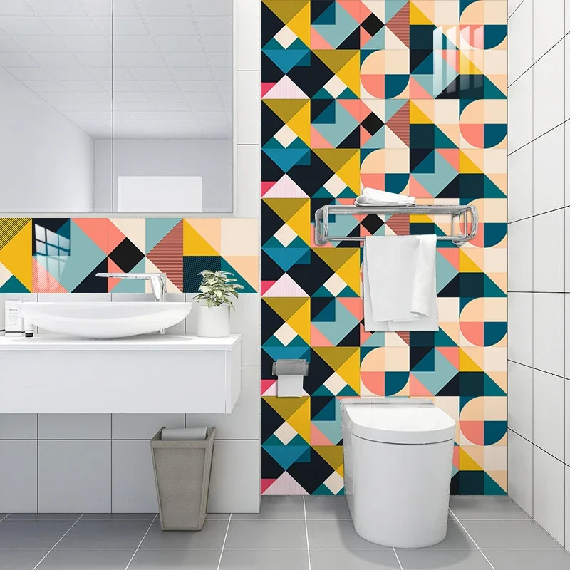 Wall Sticker Colorful Geometric Pattern Tiles Kitchen Backsplash Oil-proof Bathroom Home Decor Self-adhesive Art Wall Decals wall stickers self adhesive stickers self adhesive wallpaper vinyl wallpaper kitchen wall sticker adhesive wallpaper oil proof film decorative tile stickers