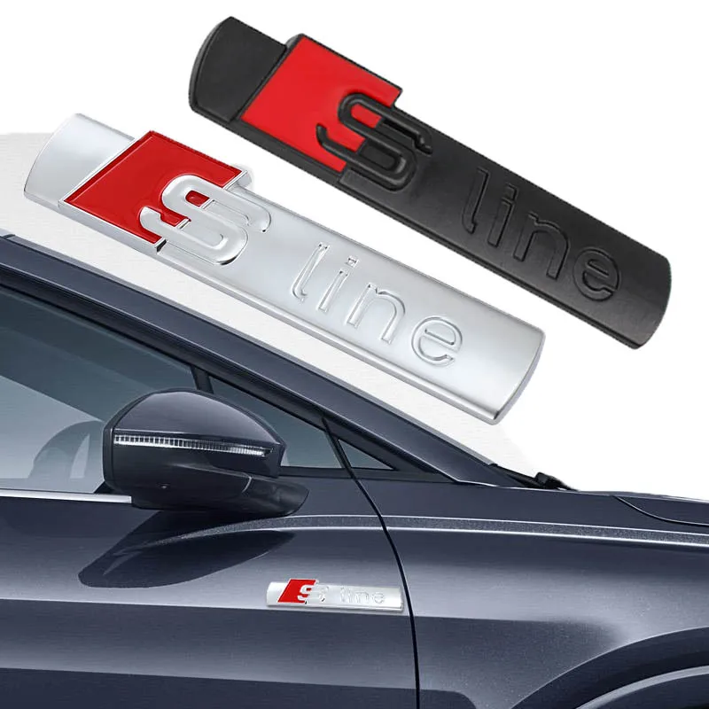 1 шт. серебристо-черная Автомобильная металлическая наклейка с логотипом эмблемы для Audi Sline TT A1 A3 A4 A5 A6 A7 A8 Q3 Q5 Q7 S3 S4 S5 S8 Sports Avant Etron