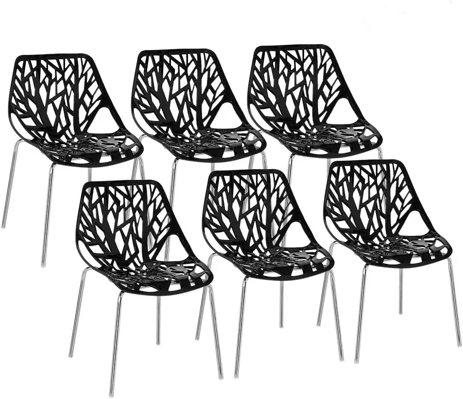 Modern Black Dining Chairs Set of 6,Plastic  Birch Chairs, Dining Chairs Set for Living Room/Kitchen/