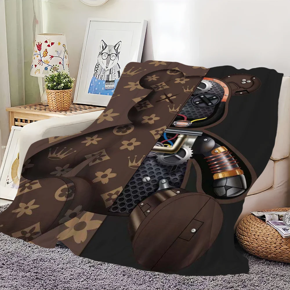Fashion B-BearbricksS Printed comfortable and soft sofa living room bedroom Plush blanket suitable for home travel and gifts 4