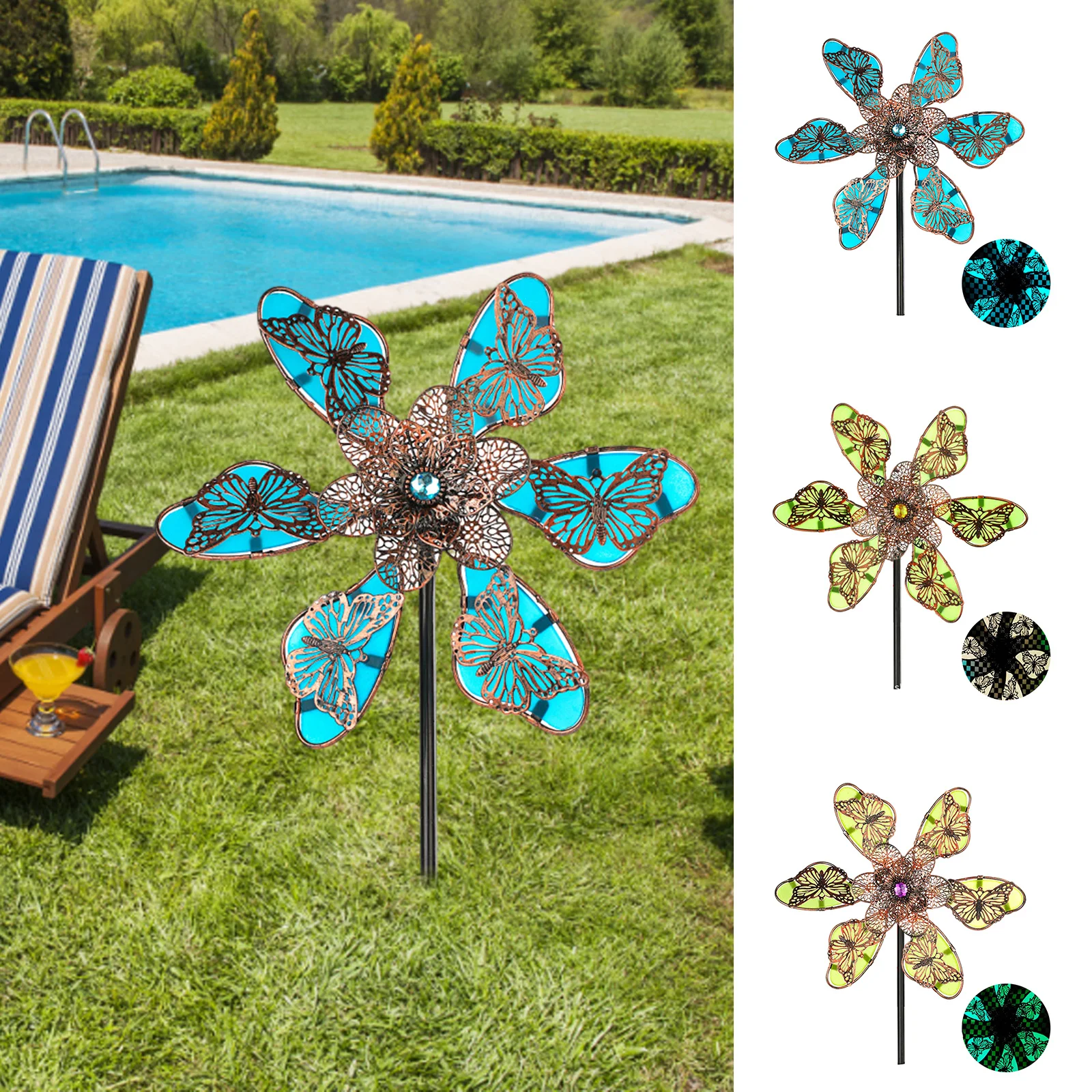 Luminous Metal Butterfly Pinwheels Lawn Ornament Iron Art Butterfly