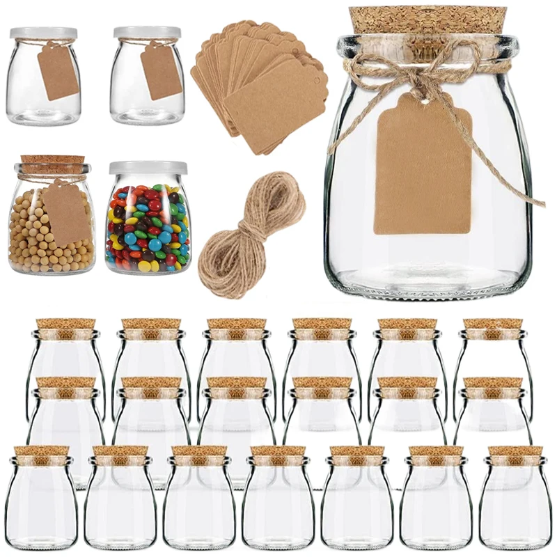 

10Pcs 100/200ML Cork Lid Glass Pudding Jar Yogurt Jars Glass Containers with Tags and Ropes for Family party Diy Honey Storage