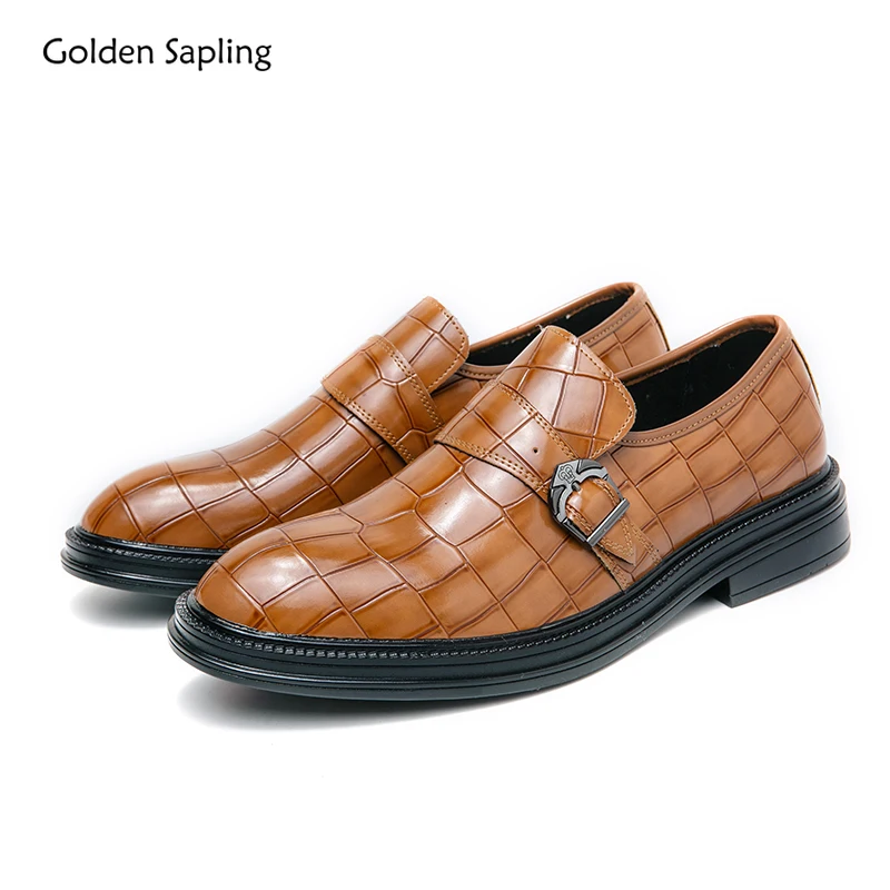 

Golden Sapling Casual Business Shoes Men Plaid Leather Flats Leisure Loafers Men's Formal Shoes Dress Office Platform Footwear