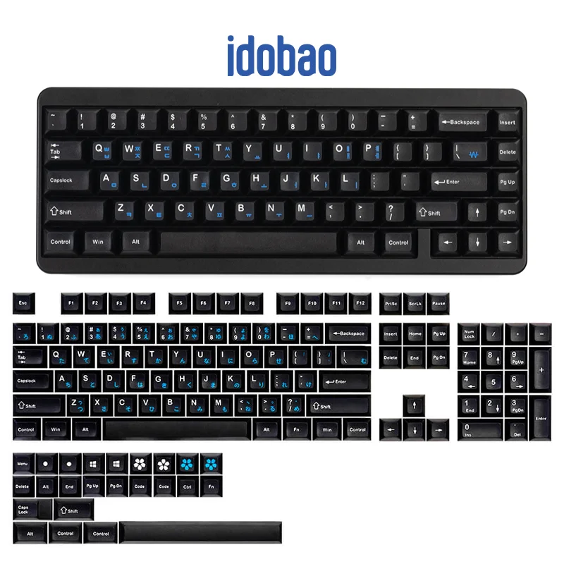 idobao DSA Black Keycaps Korean/Japanese Mechanical Keyboard PBT Keyboard Caps for MX Switch