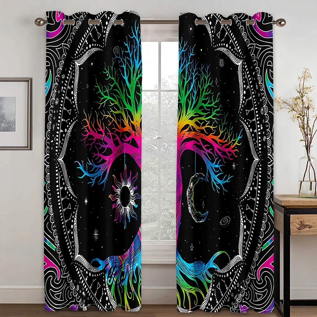 A Buon Mercato Albero Della Vita Boho Mandola Floreale Sole Psichedelico Tende Per Finestre Sottili Per Soggiorno Camera Da Letto Decor 2 Pezzi Spediz