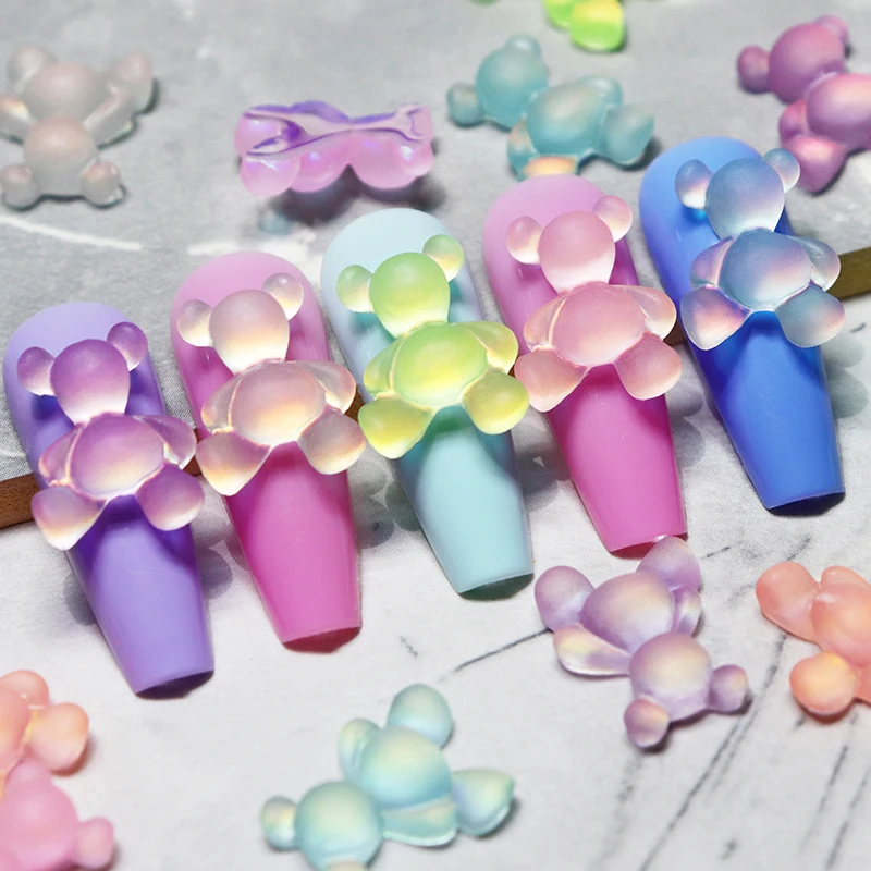 10pc Glow In The Dark Kawaii Candy Pink Bear Nail Charms