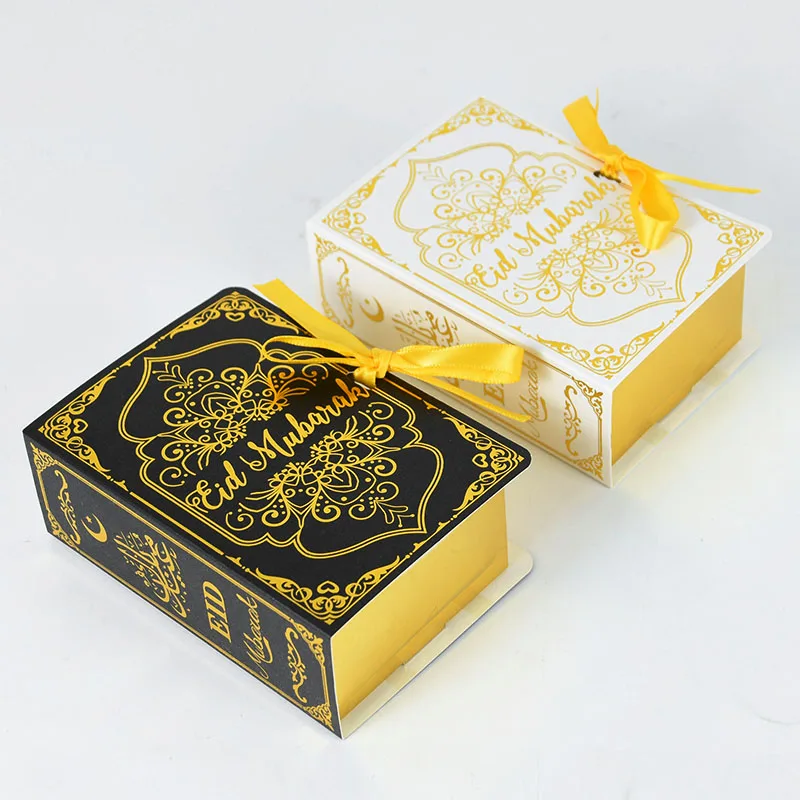 5Pcs Book Shape Eid Mubarak Chocolate Candy Boxes Ramadan Decor Gift Packaging Box 2024 Islamic Muslim Festival Party Supplies