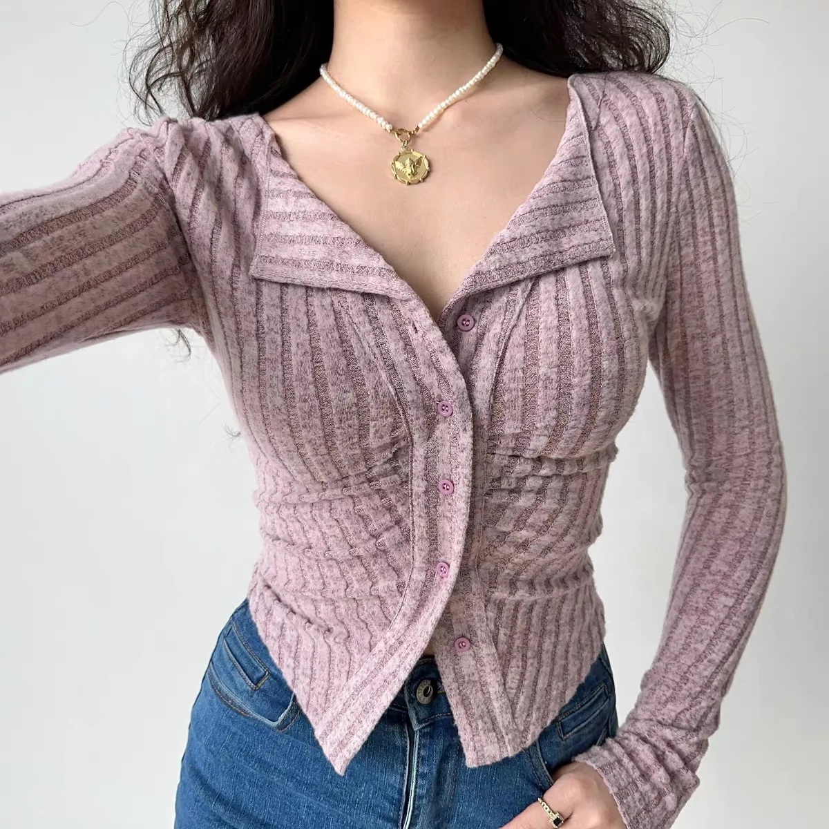 

Pleat Design Sense Knit Cardigan Women Autumn 2023 New Slim Fit Short Temperament Super Long Sleeve Top Sweater