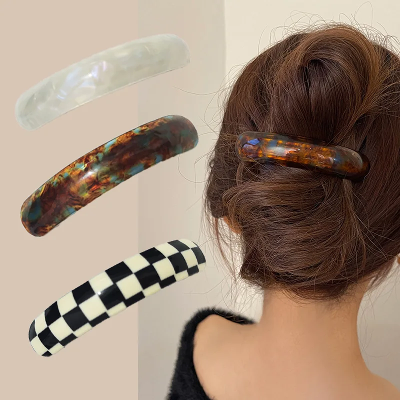 Vintage Print Acetate Spring Clip Elegant Women Geometric Colorful Barrette Hair Clip Automatic Hairpin Hair Accessories Gifts