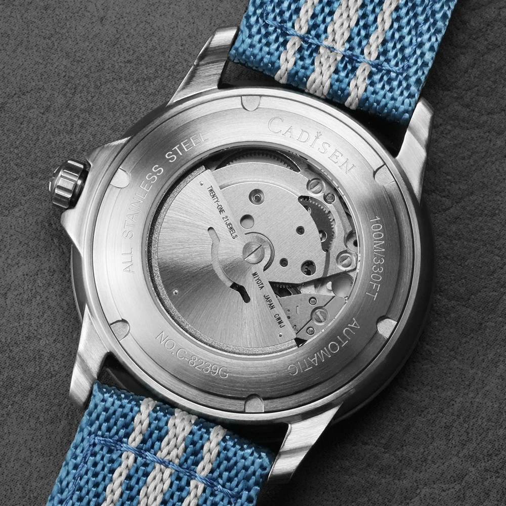 CADISEN Orologio Meccanico Automatico Uomo - Cassa Acciaio Inox 38mm, Vetro Zaffiro, Impermeabile 5 Bar, Quadrante Blu, Cinturino Acciaio