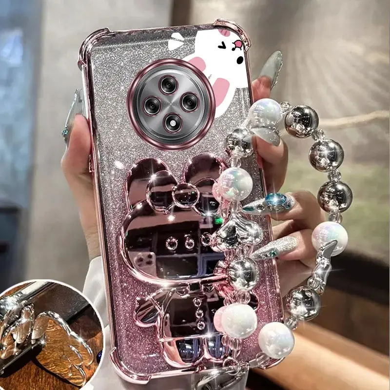 Glitter Mirror Rabbit Phone Holder Case with Anti-Knock Stand and Airbag Protection