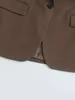 Women Fashion With Pockets Brown Single Button Blazer Vintage Notched Neck Long Sleeves Female Chic Lady Outfits 5