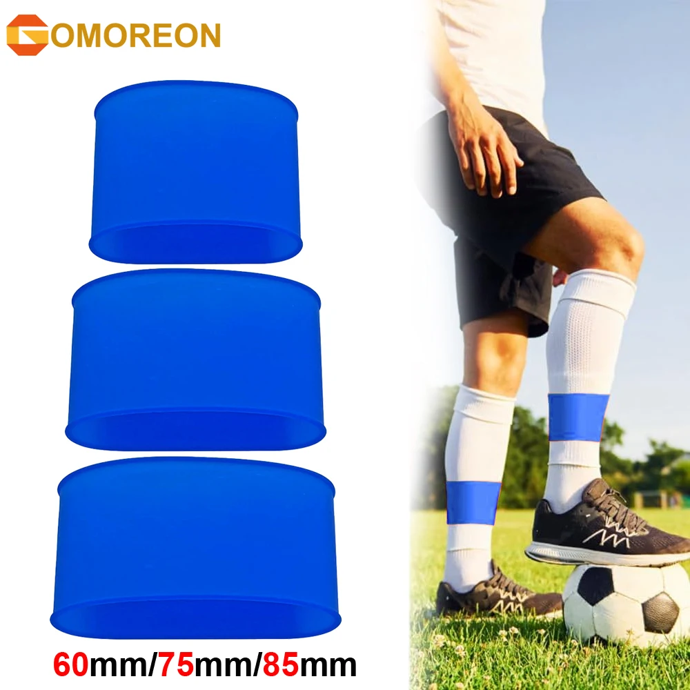 GOMOREON 1Pair Football Shin Guard Straps Silicone Soccer Leg Bands for Adults Kids Non-Slip Elastic for Gym Athletics