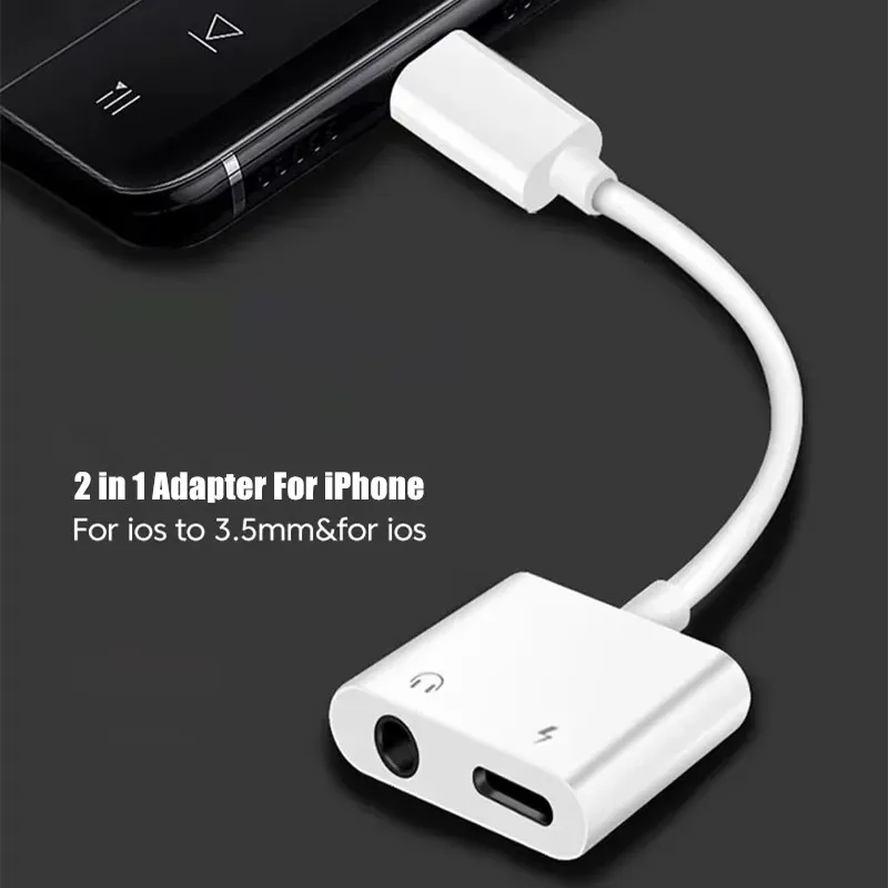 아이폰 X XS 11 12 13 14 Pro Max XR 헤드폰용 2 in 1 iOS 3.5mm 잭 오디오 충전 어댑터, 오디오 케이블 커넥터 분배기