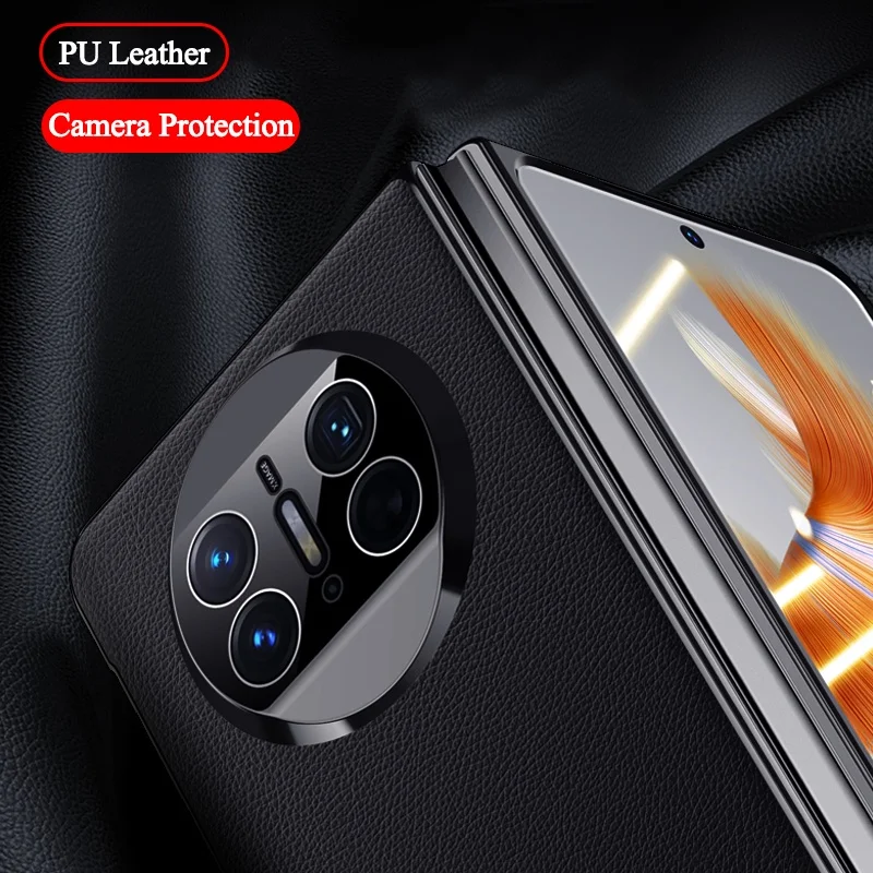 For Huawei Mate X3 Case Luxury Premium Leather Kickstand Glass Screen Protector Flip Cover with Bracket for Huawei Mate X3