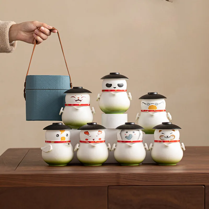 Creative Penguin Duck Ceramic Travel Tea Set Kit Ancient 1 Pot 4 Cups Tea Maker Organizer Portable Camping Tote Bag Ornaments