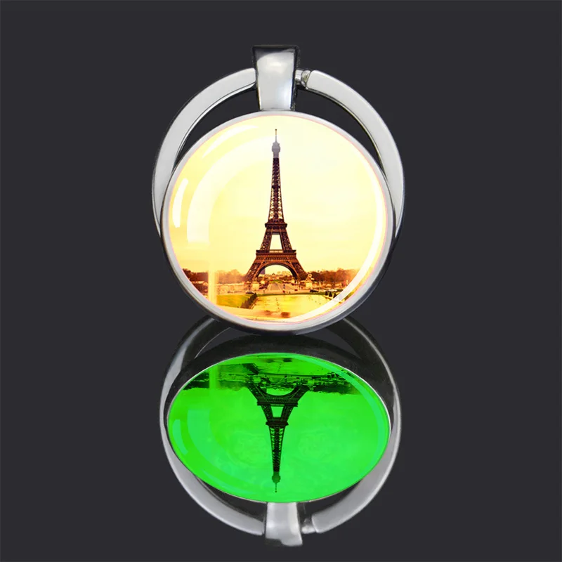 Luminous Eiffel Tower Keychains Two-Side Glass Pendant Key Chain France Paris Eiffel Tower Glow in The Dark Keyring Travel Gifts