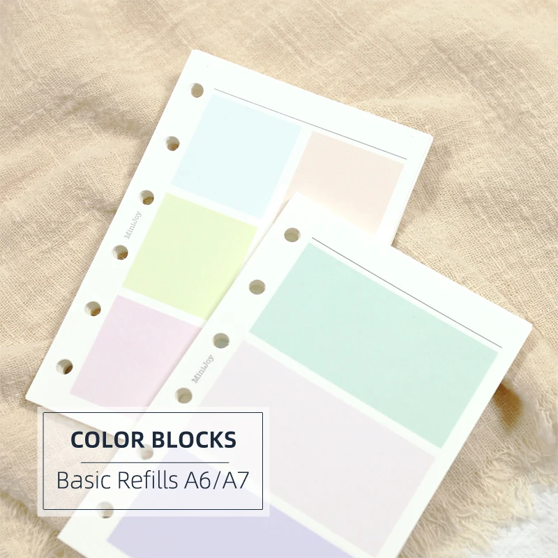 

MyPretties 40 Sheets Basic Color Blocks Refills A6 A7 Filler Papers for Personal Pocket 6 Hole Binder Organizer N.1433