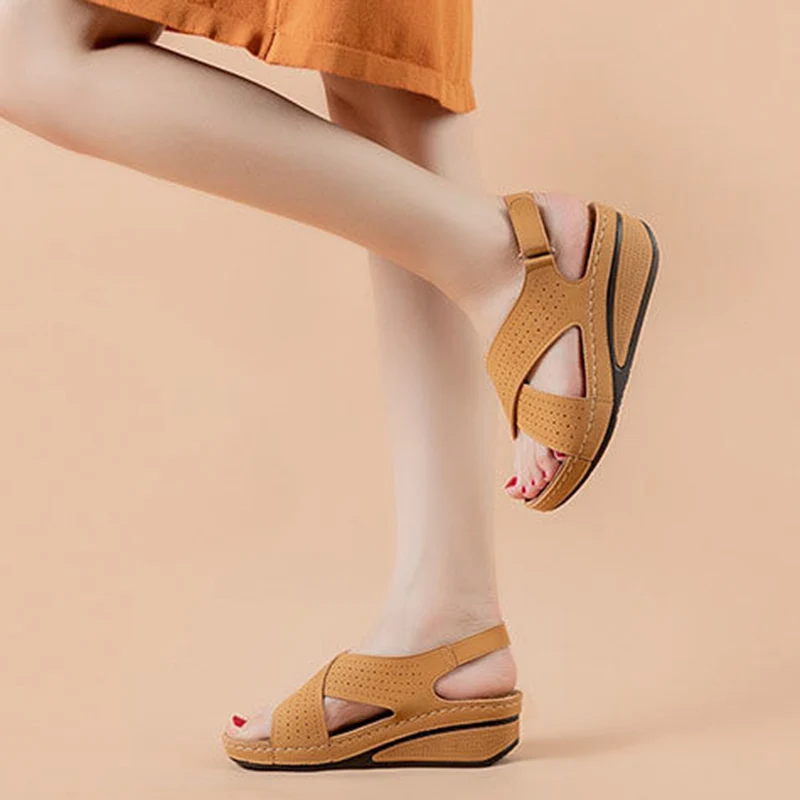 Rimocy Hollow Out Platform Sandals Women Summer Open Toe Thick Bottom Beach Shoes Woman Cross Strap Wedge Sandalias De Mujer