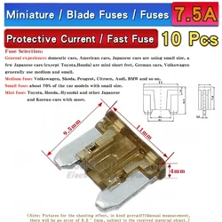 Assorted Miniature Medium - Small Amp Fuses Set - 10 pcs, 5A to 50A Range (Mini 7.5A 10pcs)