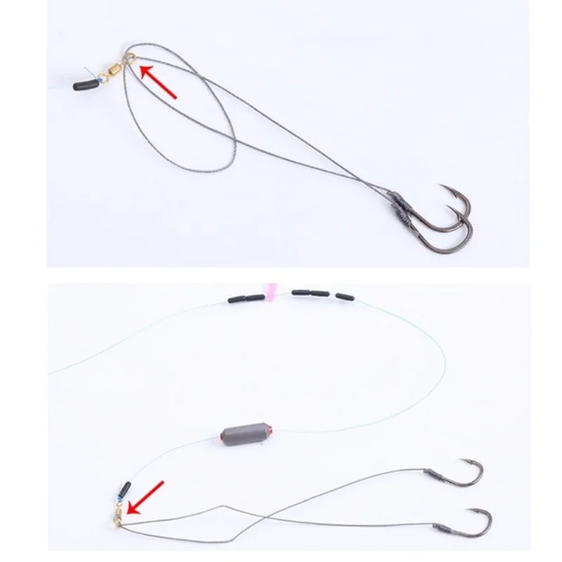 5 packs de 50 hameçons doubles pêche robustes pour montage ligne cheval outil nouage