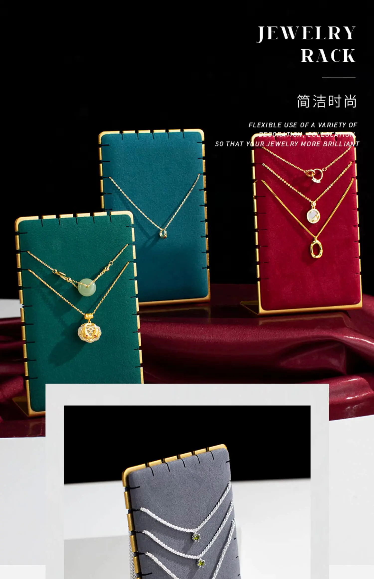 Velvet Metal Necklace Holder Display Stand – Elegant Pendant Show Shelf for Jewelry Pac... - SKU NHDS1049 - UGI Packaging
