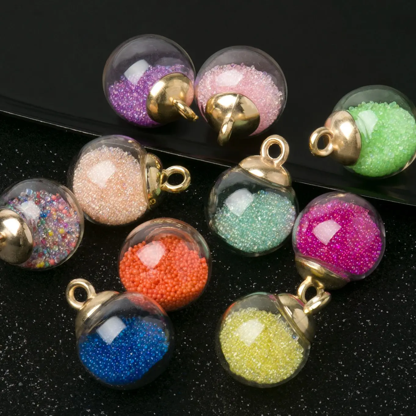 10pcs 21mm Transparent Glass Ball Charms Colorful Tassel