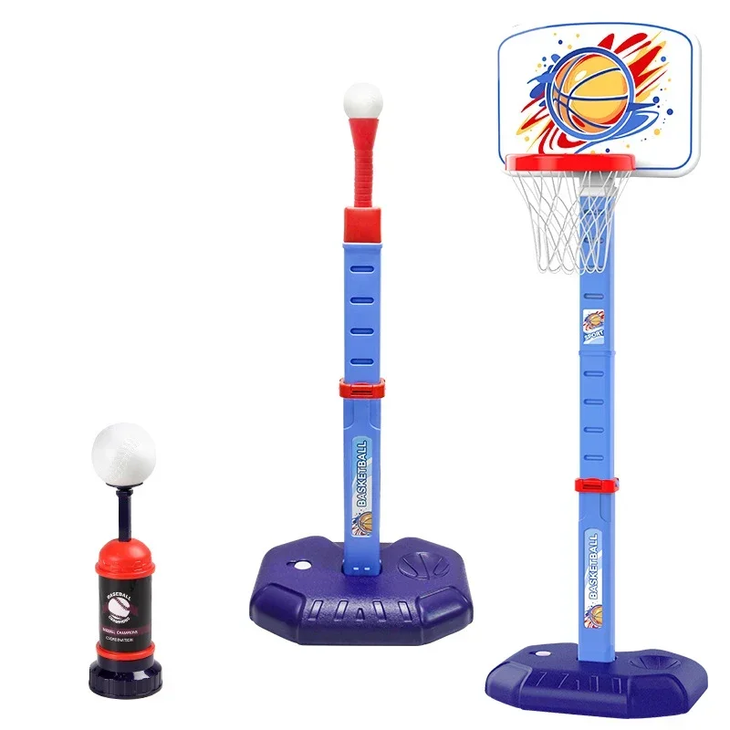 77-140Cm Basketball Hoop for Kids 4 in 1 Adjustable Height Outdoor Sports Toys Set with Baseball Bat Ring Tossing Game