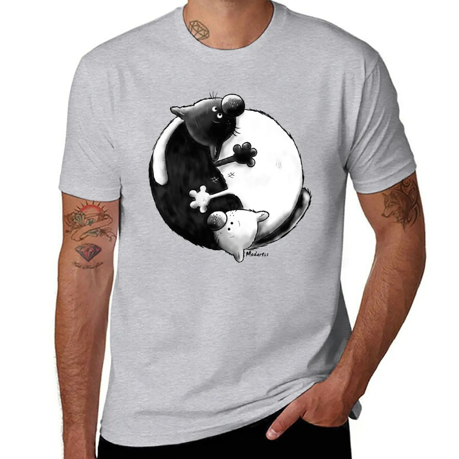 

New Yin and Yang Cats T-Shirt T-shirt for a boy tops Oversized t-shirt Men's t-shirts